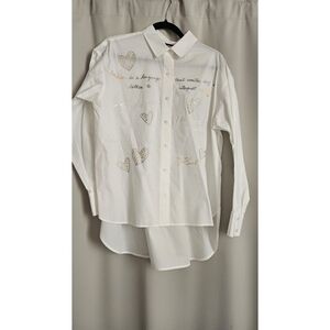 Karl Lagerfeld White Button-Down Shirt with Gold Heart Accents